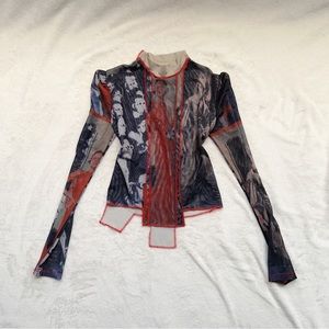 Graphic Long Sleeve Mesh Top